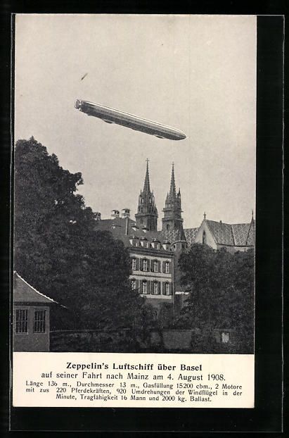 Cartoline postali: Basel, Zeppelin-Luftschiff auf seiner Fa – Usato da Berlin venduto da bartko-reher