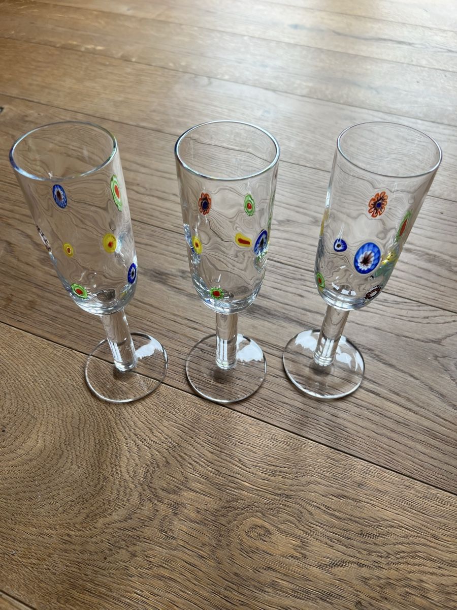 Murano Bicchieri: Set mit 3 Leonardo Millefiori Champagnergläsern – Usato da Uerikon venduto da Saffagirl 9