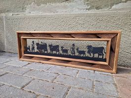 Altholz-Bild mit Alpaufzug-Moriv