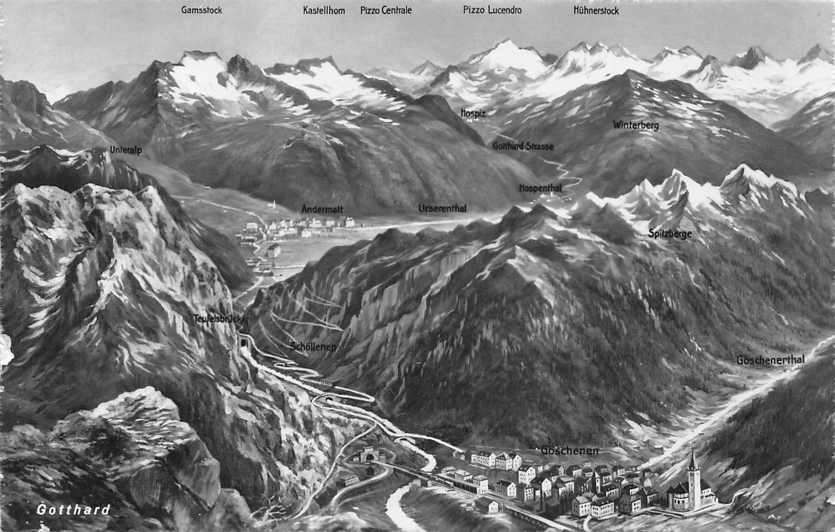 Cartoline postali: Gotthardpass Andermatt Hospenthal Göschenen Andermatt UR – Usato da Biasca venduto da Blenio71