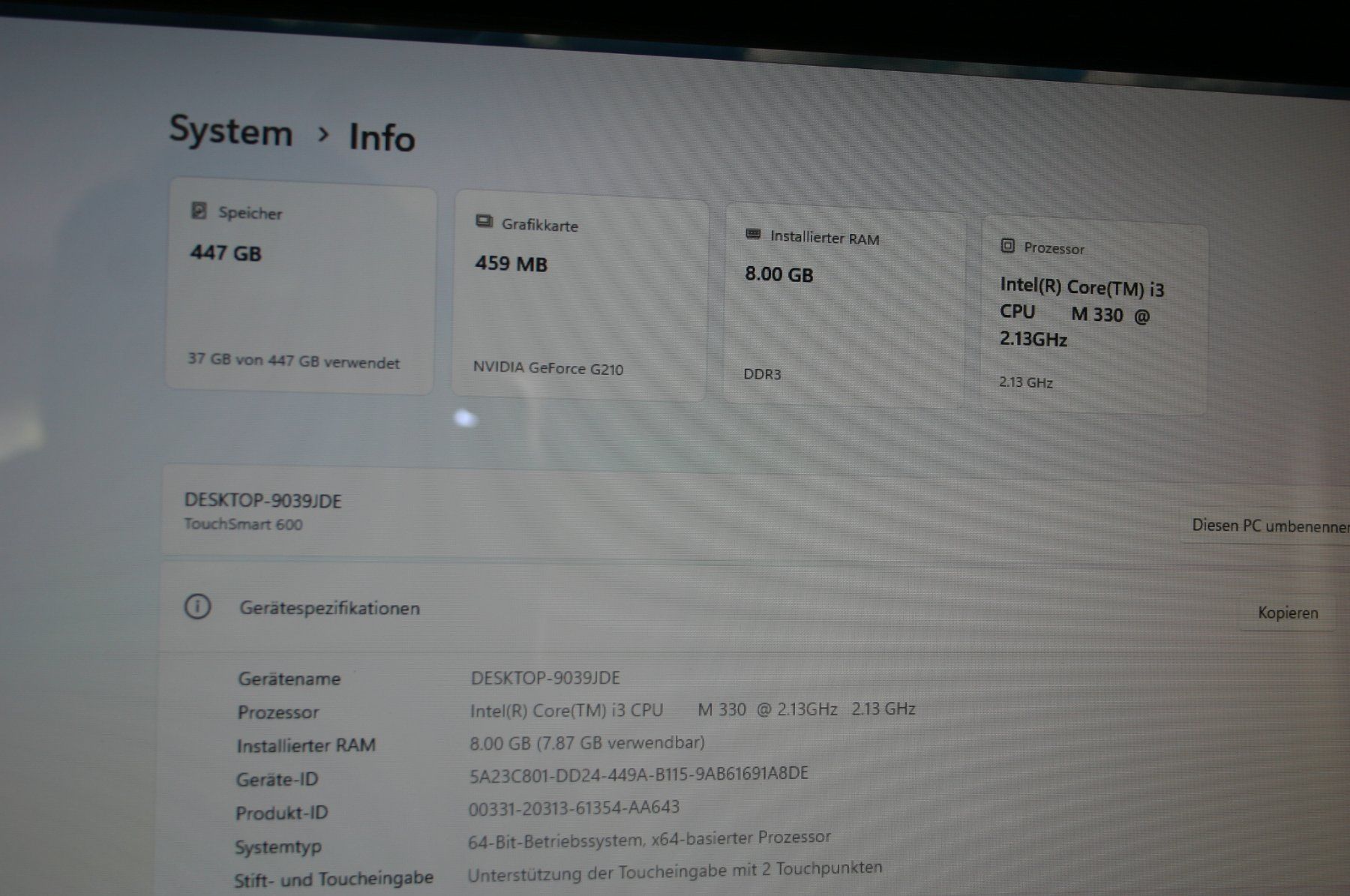 Hewlett Packard PC: HP Touchsmart 600 AIO All In One mit SSD und Windows 11 – Usato da Stettlen venduto da Bigjm 6
