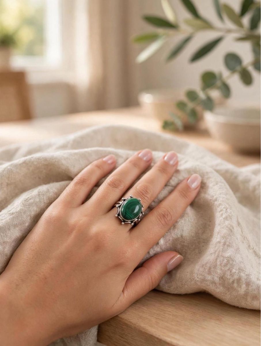 Bagues: Vintage Silber Ring Malachit oval  – D'occasion à Zug par LoveSilver 1