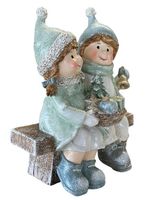 Weihnachtsdeko LED Figur Kinder auf Bank 22cm