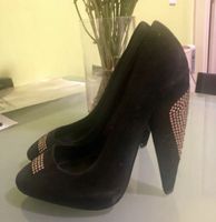 Kurt Geiger Classic Velvet Black Suede Heels with Rhinestone