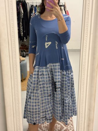 Neues Rundholz Midikleid blau weiss XS/S Muster 3/4 Arm