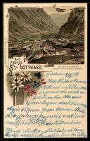 Lithographie Göschenen /Gotthardtunnel, Ortsansicht mit Bahn
