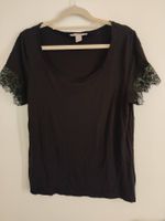 Elegantes schwarzes T-Shirt mit Spitze, Anna Field, Gr. L