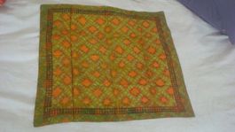Batik Tuch feine Baumwolle handrolliert orange-grün 53 x 55