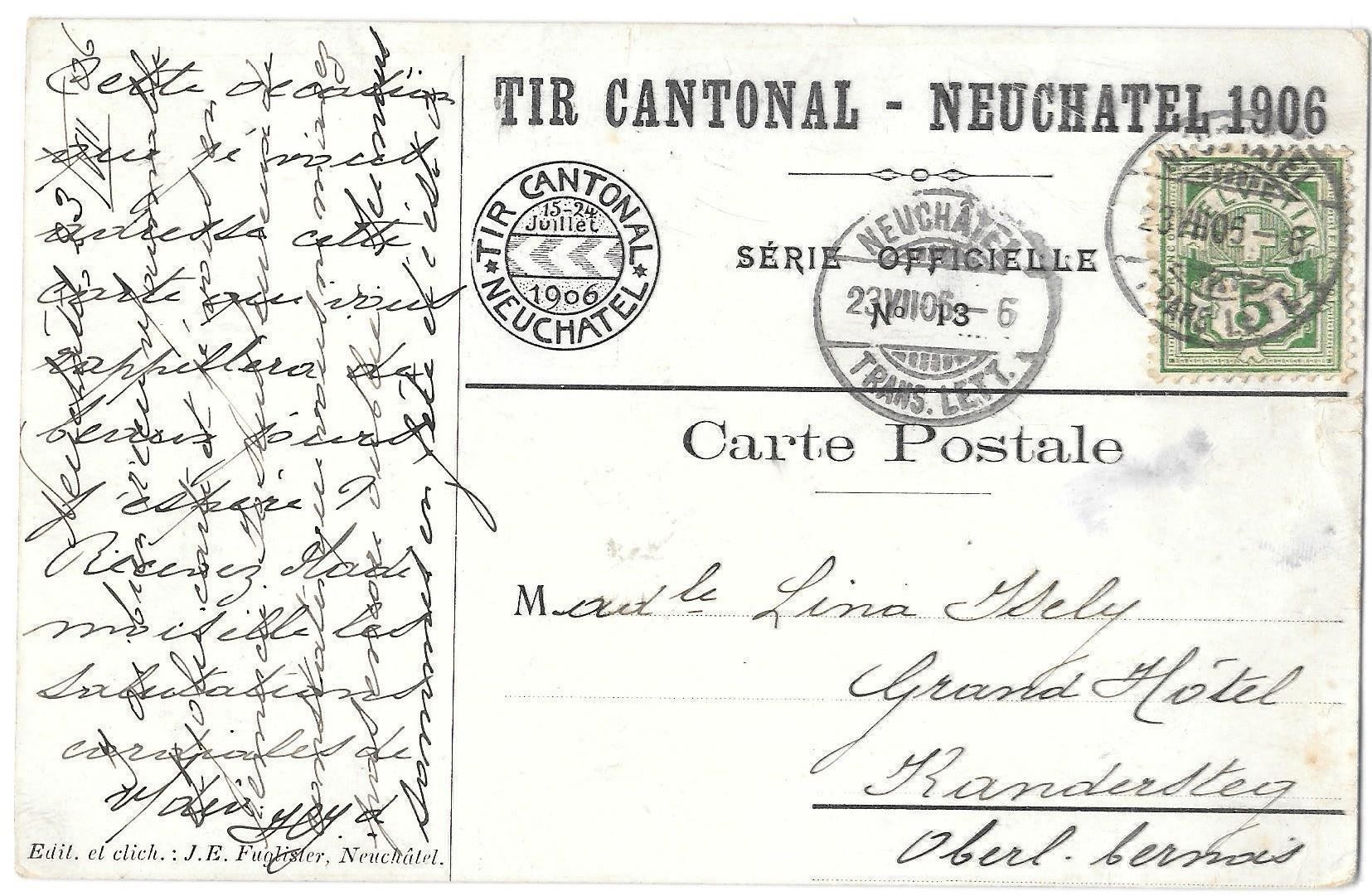 Cartoline postali: Neuchâtel Tir Cantonal 1906 – Usato da Olten venduto da clotaldi 1