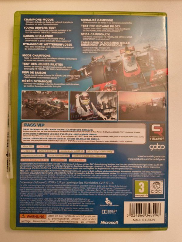 Microsoft Spiele: F1 2012 – Xbox 360 – Version PAL – Avec notice – Gebraucht aus Aigle von argonath1988 1