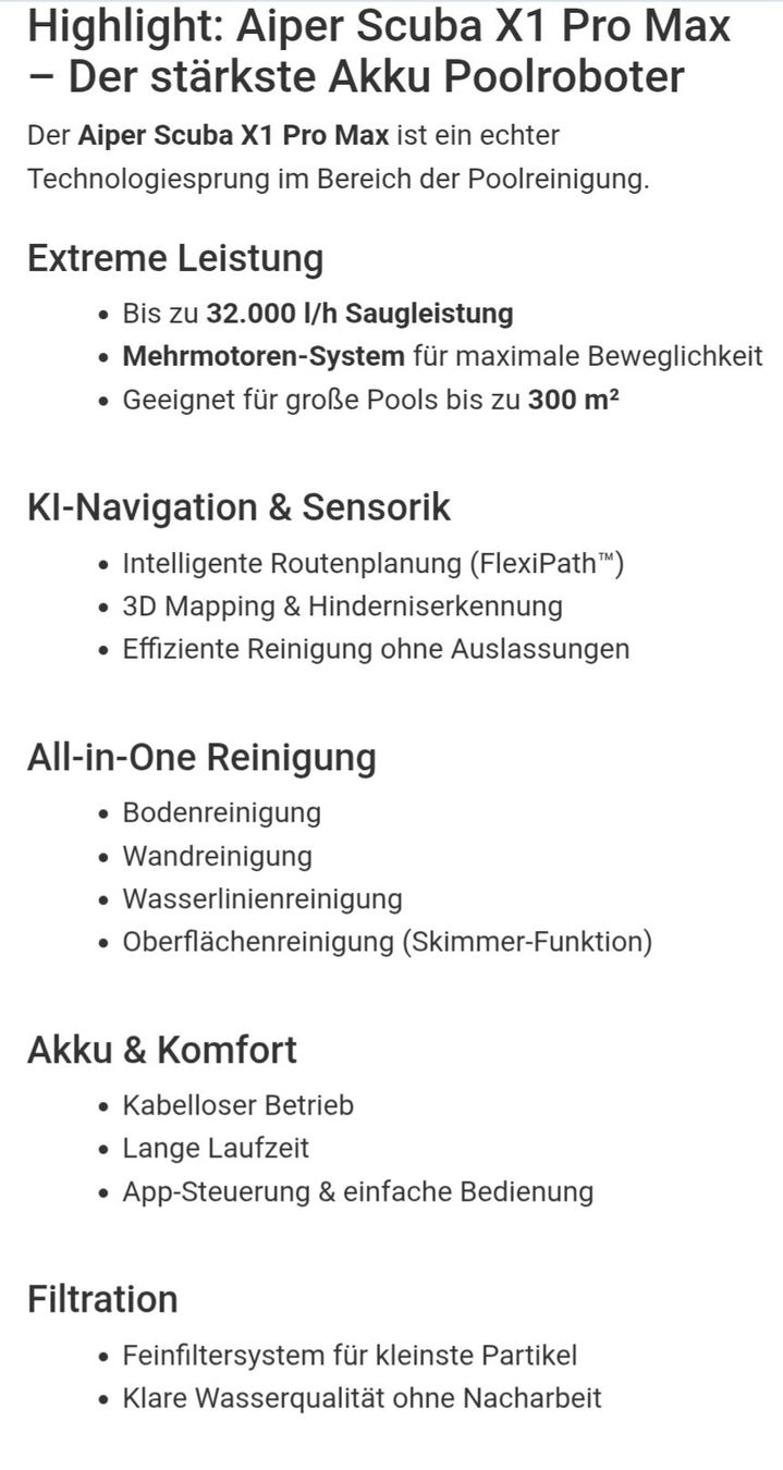 Accessori per Piscine: Poolroboter Aiper Scuba x1 Pro Max – Nuovo e nell'imballaggio originale da Niederrohrdorf venduto da Carinhoso 2