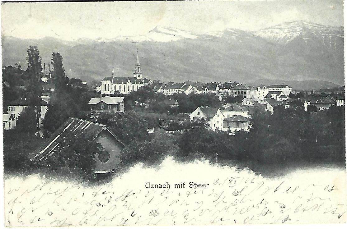 Cartoline postali: Uznach Dorfansicht mit Speer – Usato da Wetzikon ZH venduto da Brulu100