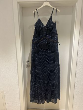 Self-Portrait Kleid dunkelblau gepunktet Grösse UK 8