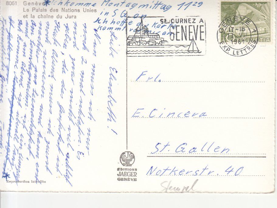 Cartoline postali: Genève Palais UNO 1961 – Usato da Bürglen TG venduto da StampGraf 1