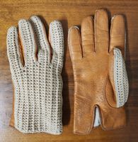 Vintage Leder Autofahrerhandschuhe France Gr. 8 1/4 Gehäkelt