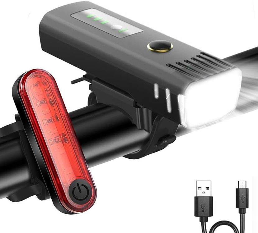 Fahrradlicht Set StVZO – USB-C Aufladbar, Frontlicht 100 Lux + Rücklicht Mit Bremslicht