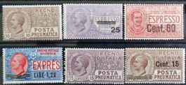 ITALIA: 6 francobolli espressi e posta pneumatica, */**