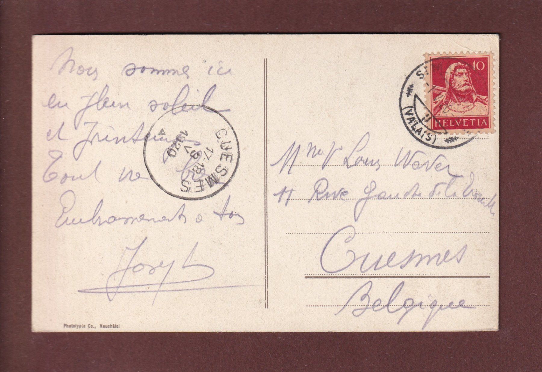 Cartoline postali: ST. MAURICE - Château et Pont - 1920 – Usato da Pully venduto da nicecards 1