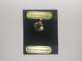 Echt Silber vergoldetAnhänger mit Zuchtperle und Saphir, neu