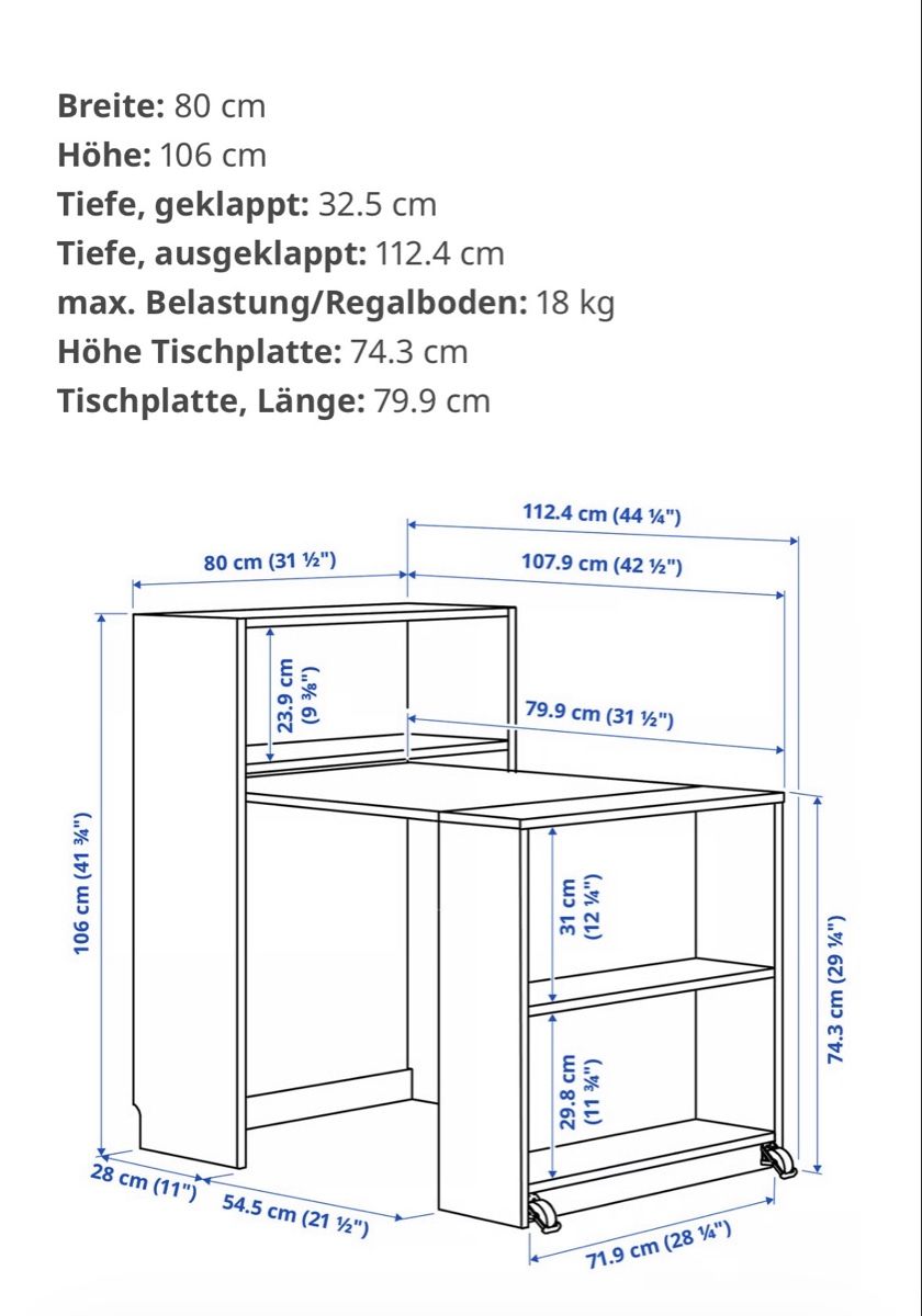 Ikea Scrivanie: Weisser Schreibtisch mit Rollen & Regal – Usato da Münchenstein venduto da s0r4y4 7