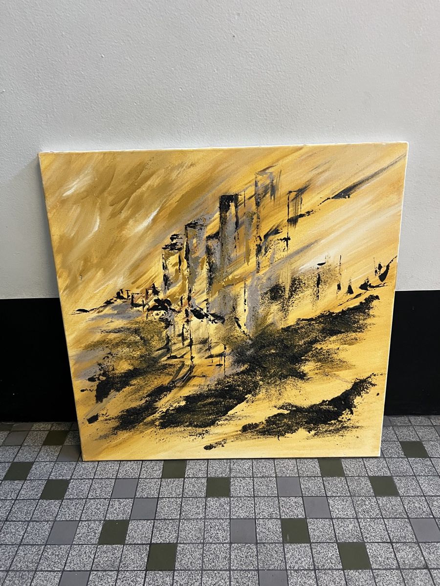 Gemälde: Tableau abstrait, tons chauds et sombres, 70x70 cm – Gebraucht aus Genève von Qanil77