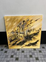 Tableau abstrait, tons chauds et sombres, 70x70 cm