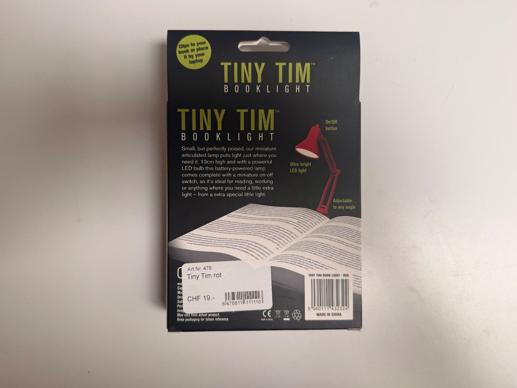 Lampade: Tiny Tim Buchlampe rot neu und originalverpackt – Nuovo e nell'imballaggio originale da Zug venduto da isdach 1