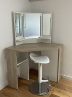 Schminktisch mit Spiegel und Hocker Eckdesign Holzoptik