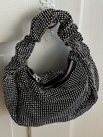 Schwarze Mini Handtasche mit Strasssteinen - Party