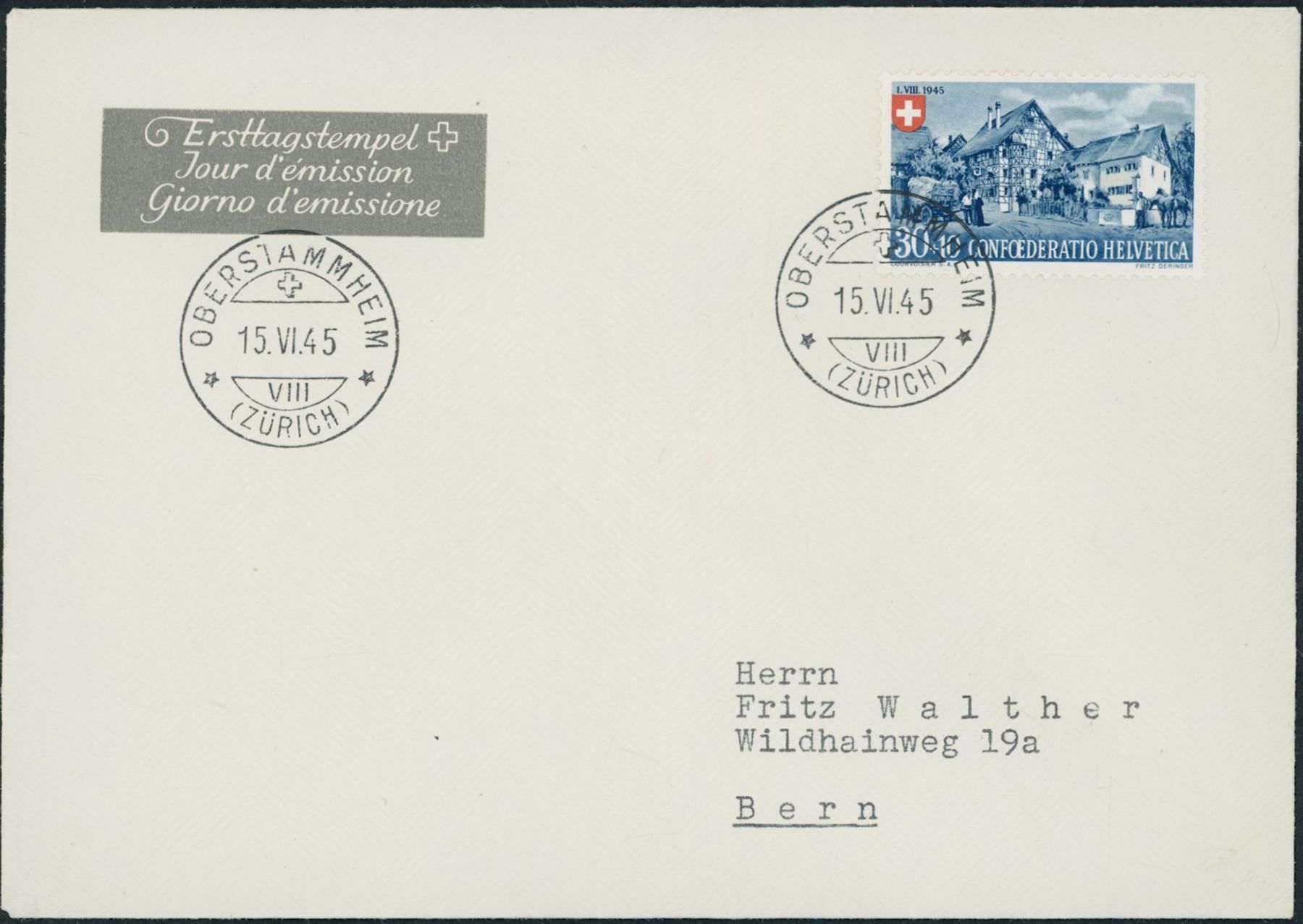 Tutti i francobolli: 1945 - Pro Patria - FDC ET - Gaudard – Usato da Schindellegi venduto da leecollect