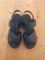 Schwarze Leder Sommersandalen mit Keilabsatz, 38, Rieker