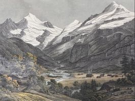 Antiker kolorierte Stich, Kandersteg gegen Oeschital