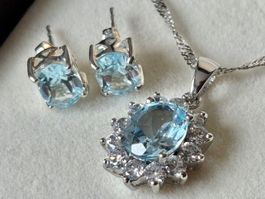 Topas Schmuck Set Ohrstecker, Anhänger 925 Silber, NEU