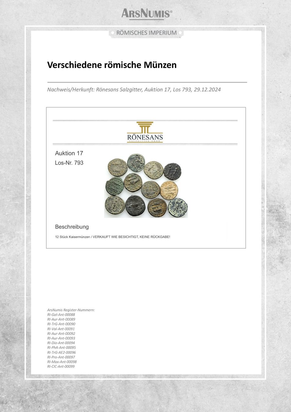 Toutes les monnaies: Antike römische Münze / Probus / 276-282 nCh. – D'occasion à Oberwil b. Zug par ArsNumis 5