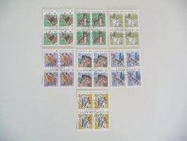 1990 - 1996 Tiere I   / 7 Viererblock gestempelt, Ausgabetag