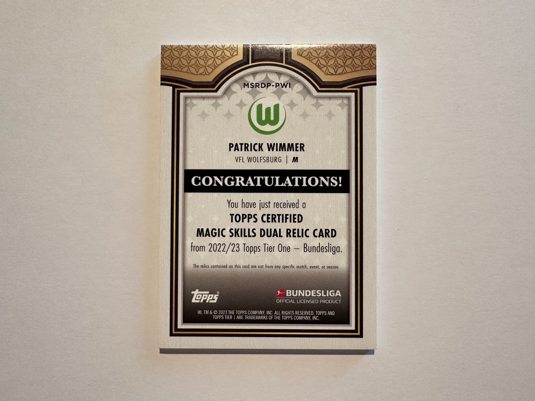 Topps Carte collezionabili: Patrick Wimmer 2022 Topps BL Tier One 12/25 Dual Patch – Usato da Hagendorn venduto da Pokecollectorch 4