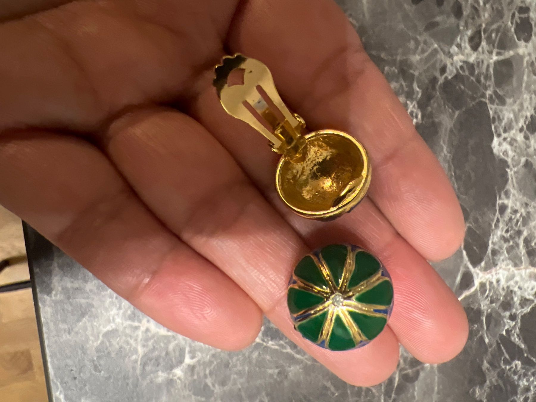 Orecchini pendenti & Orecchini a lobo: Vintage Ohrclips, Grün/Gold – Usato da Uznach venduto da Ya_x7x6 3