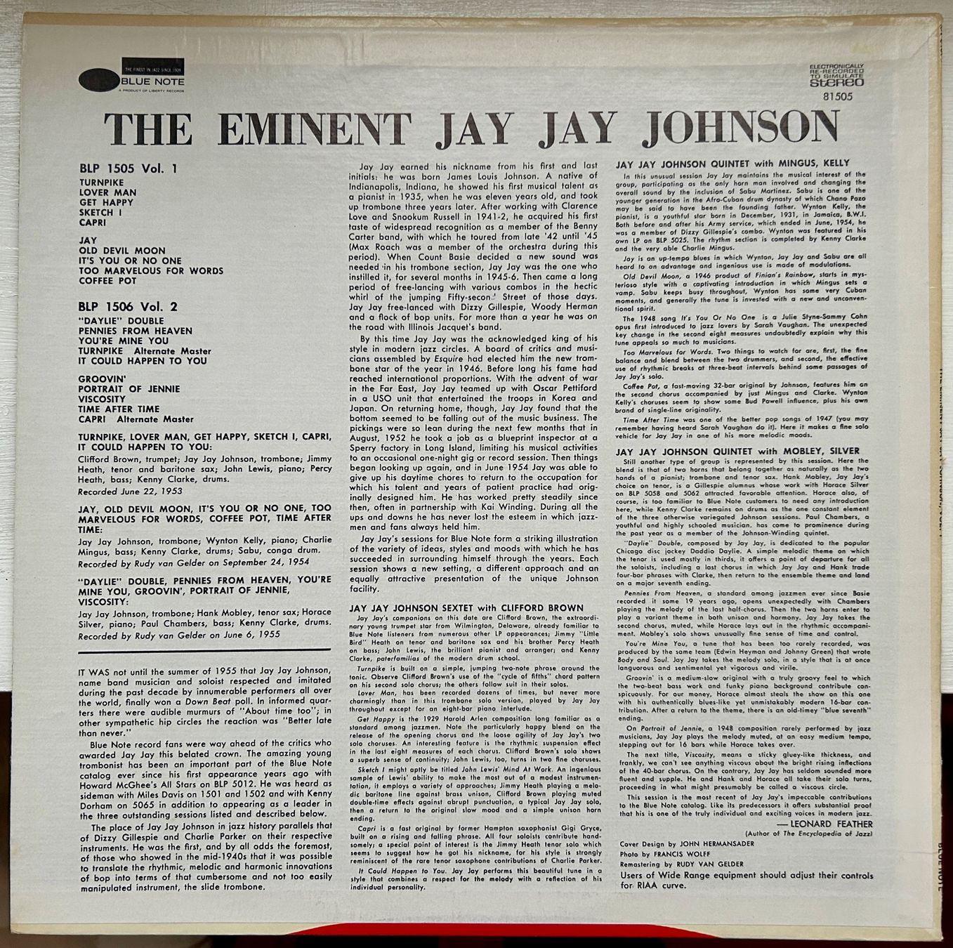 Vinyles: Jay Jay Johnson The Eminent Jay Jay Johnson Volume 1 LP – D'occasion à Lausanne par Pask1 1