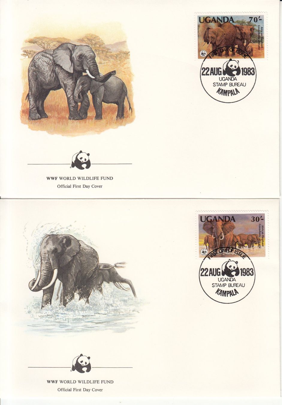 Tutti i francobolli: Uganda WWF Elefant, 4 FDC 1983 – Usato da Bürglen TG venduto da StampGraf 2