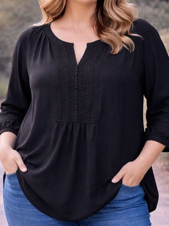 Damen Bluse Tunika Schwarz Stickerei Oversize Gr L XL 2000