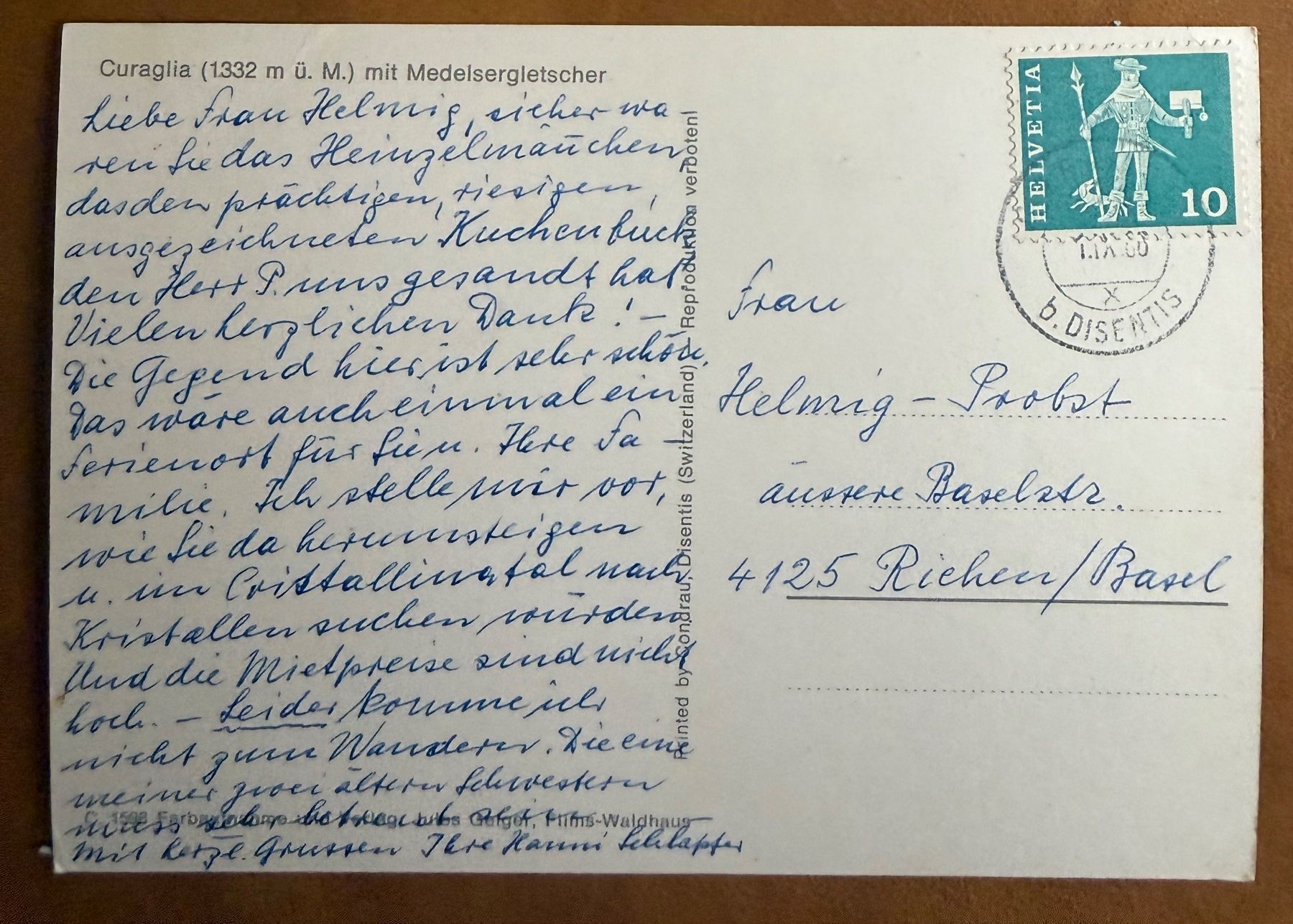 Cartoline postali: Curaglia - Panorama 1968 – Usato da Lutry venduto da Ediego 1