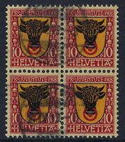 Pro Juventute 1918 4er-Block ⊞ gest. ʘ ZNr. 10 mit Abart
