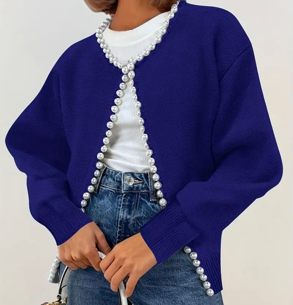 Jacken: stilvolle und edle Strickjacke mit Perlen, blau, L – Neu und originalverpackt aus Winkel von ferrari2022 1