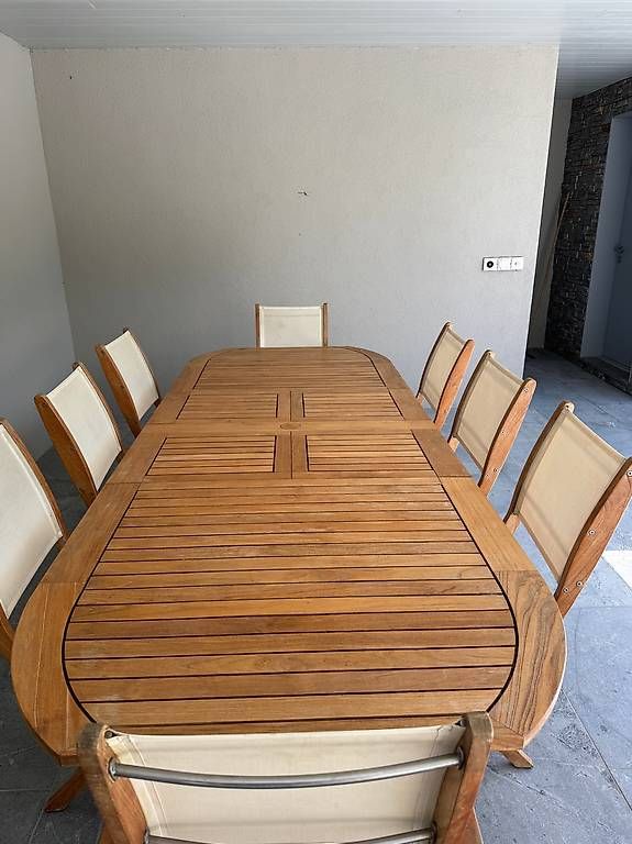 Set di tavolo e panche: Grande table jardin teck extensible 180-260cm + 8 chaises  – Usato da Jussy venduto da bru_xl8z 1
