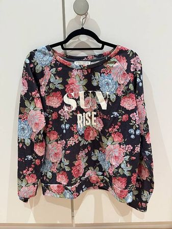 Sweatshirt - Gr. S - Schwarz mit Blumenprint