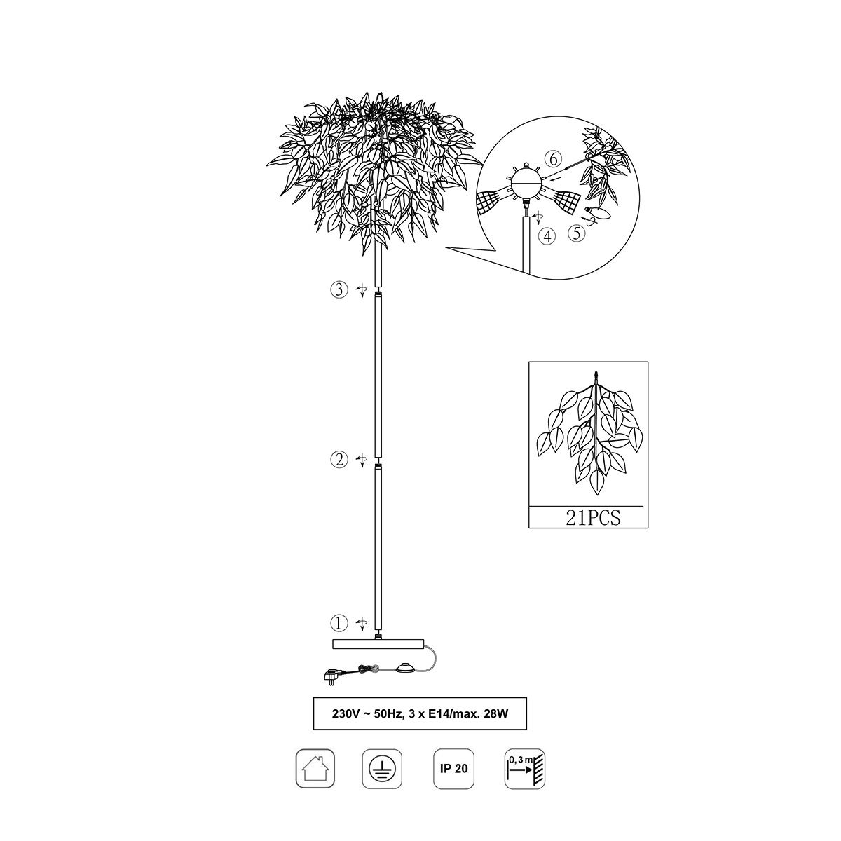 Lampade: Stehleuchte, Blätter Design, 180 cm Höhe – Nuovo (secondo la descrizione) da Kreuzlingen venduto da Smart-Light 5
