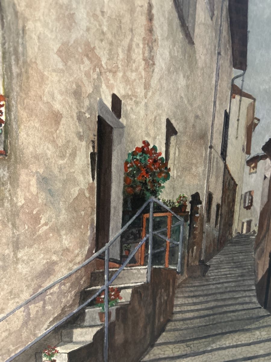 Dipinti: Aquarell "Gasse" F. Hegmann, 1989, gerahmt – Usato da Glarus venduto da KunstWerkEr-LS87 3