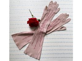 Handschuhe antik Wildleder rosa pink mit Stickerei ca. 1910s