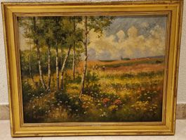 Ölgemälde auf Leinwand, Sommerlandschaft mit Rahmen signi...