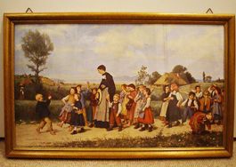 Gerahmtes Bild - Lehrerin Schüler auf Weg Gute Alte Zeit
